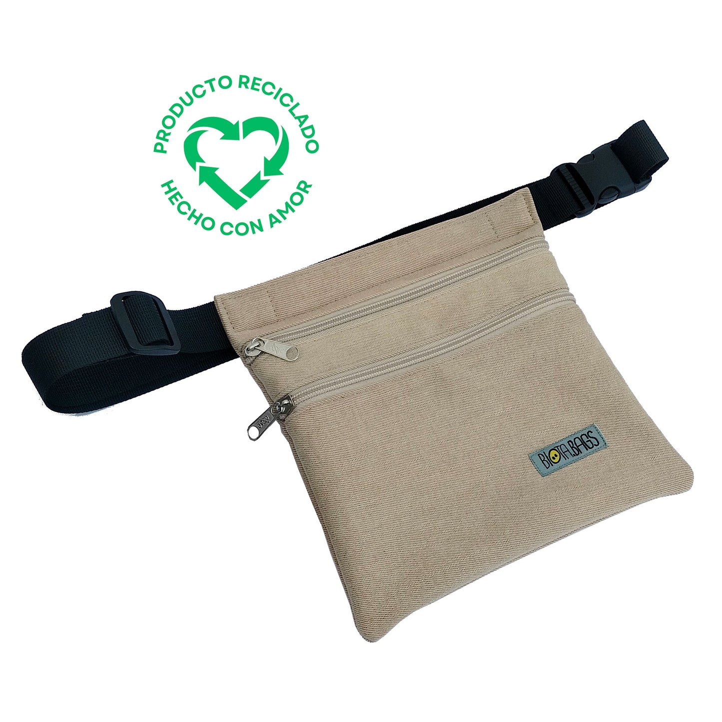 Riñonera Tejano Beige Reciclado Nuevo tamaño